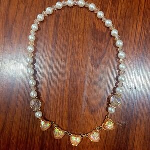 Vintage Elegant Pearl and Gold Heart Necklace